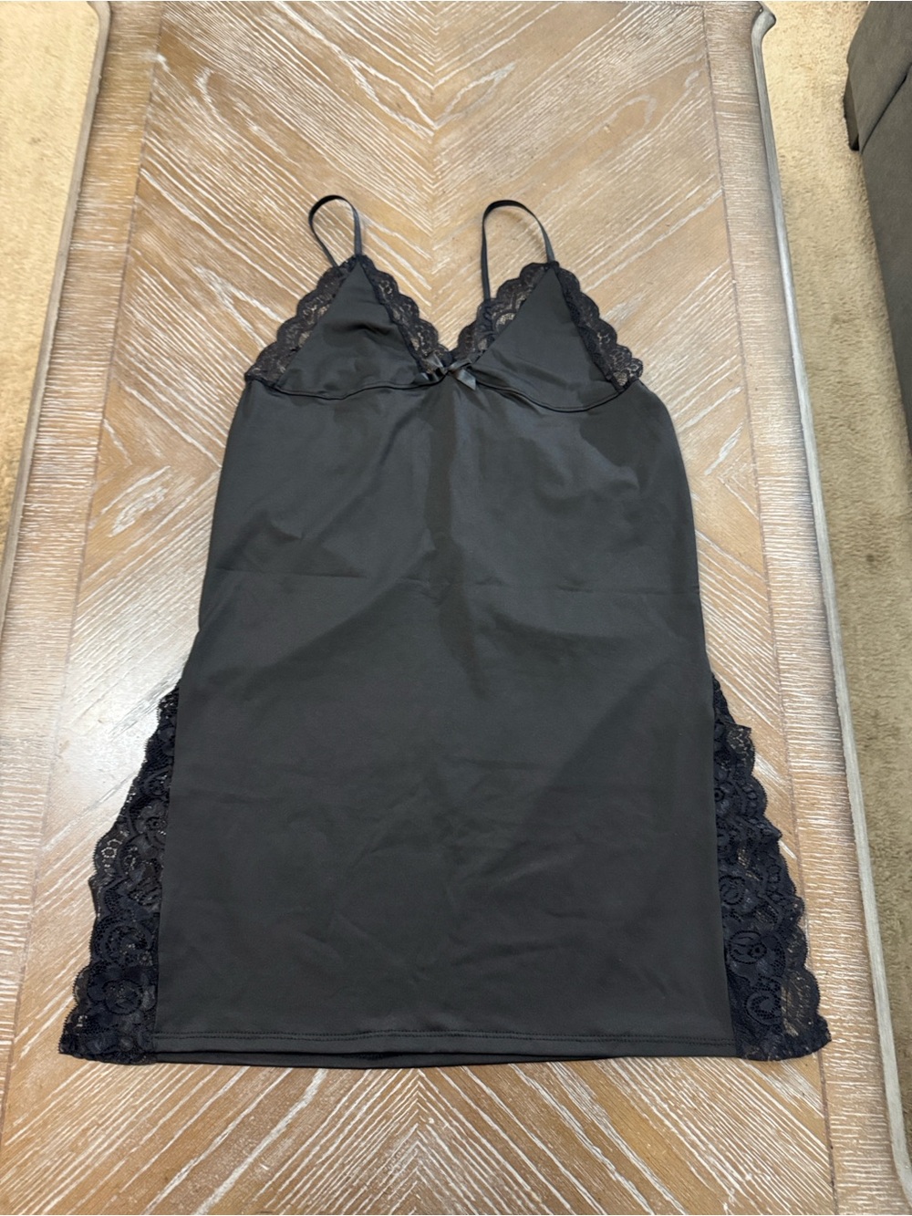 Black Lace Trim Satin Slip Dress - Women Intimates